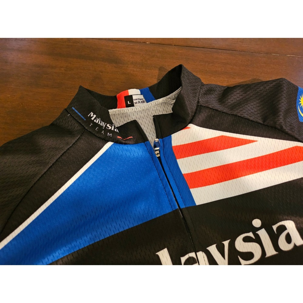Unbranded Cycling Jersey Mens L Black Malaysia Bike Team Short Sleeve Full Zip